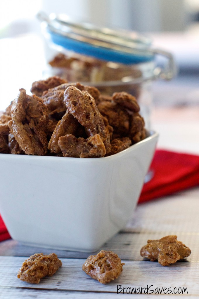 Super Easy Candied Pecans Recipe - Pecans are baked using a cinnamon sugar mixture. Great snack for entertaining and a topping for salads and other dishes.