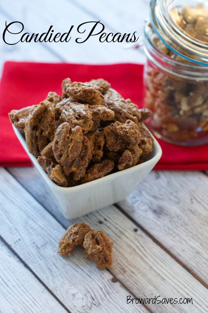 Super Easy Candied Pecans Recipe - Pecans are baked using a cinnamon sugar mixture. Great snack for entertaining and a topping for salads and other dishes.