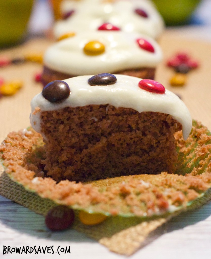 This amazing apple chocolate spiced cupcakes are topped with homemade cider frosting and delicious m&m's. The perfect kid-friendly dessert for fall!