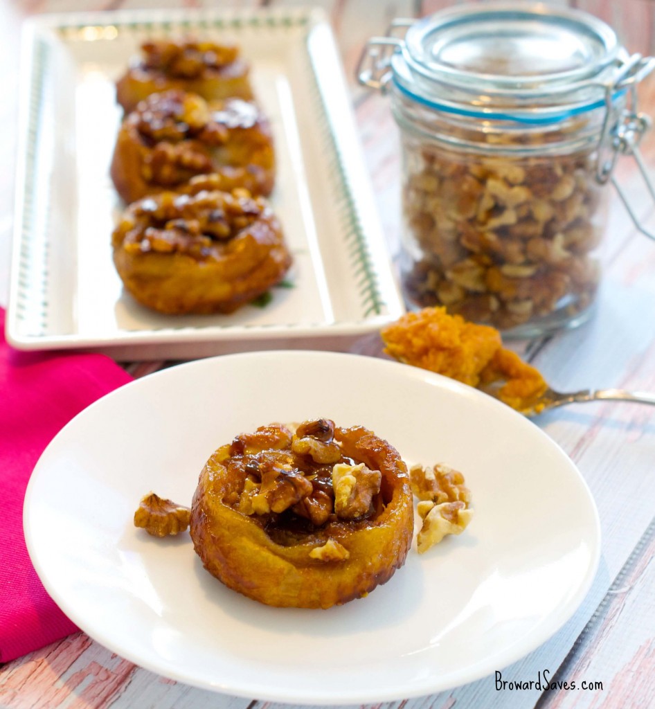 These delicious Pumpkin Walnut Sticky Buns are super easy to make and ready in 45 minutes or less. The perfect brunch recipe for fall. 