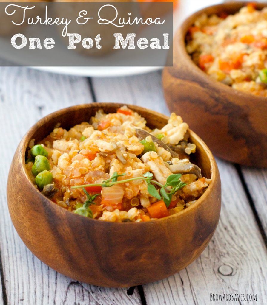 Easy Turkey & Quinoa One Pot Meal. So delicious and nutritious. Have it on your table in 20 minutes or less. Kids and adults love it and It's low Fat too!