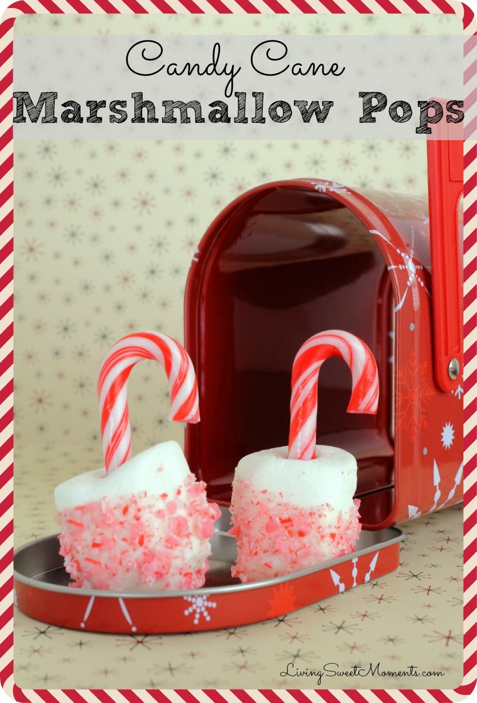 These easy to make Candy Cane Marshmallows are the perfect snack for the Holidays. Kids will have a lot of fun decorating these. They double as an ornament.