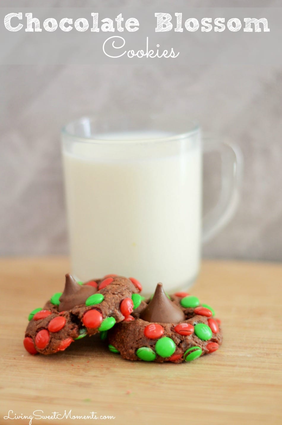 Delicious Chocolate Blossom Cookies made with M&M's and Chocolate Kisses! Easy to make and delicious. The cookies are soft on the inside and crunchy outside