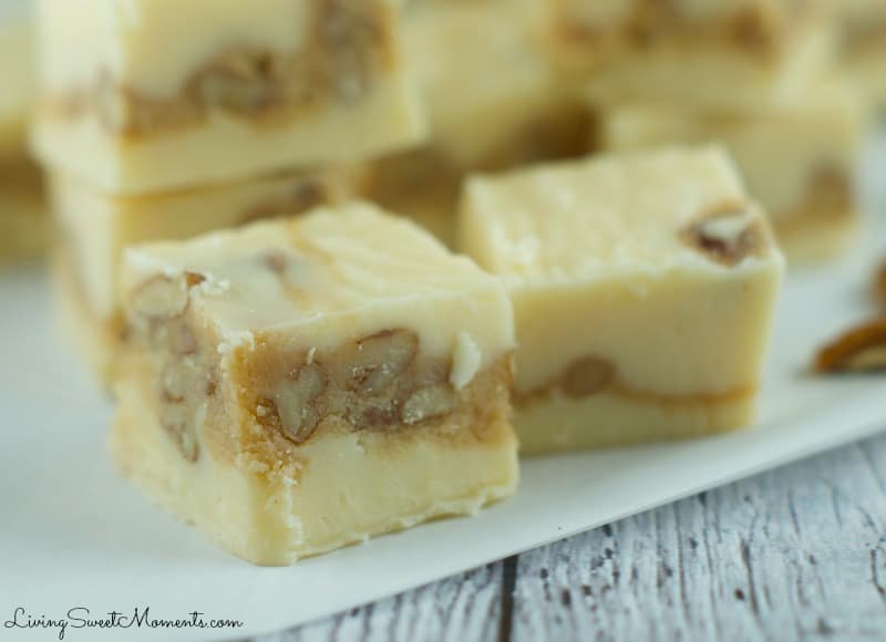 Soft, chewy and delicious, this easy to make pecan praline fudge recipe will melt in your mouth. The perfect gluten-free no bake dessert for any occasion. 