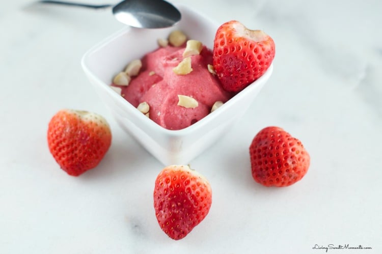 This creamy homemade strawberry frozen yogurt recipe only requires 3 ingredients to make and no ice cream machine needed. The perfect easy dessert! 