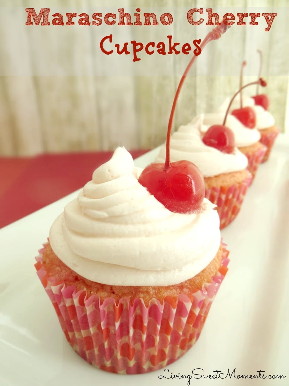 Maraschino Cherry Cupcakes - Delicious cupcakes with incredible cherry flavor. Easy to make and definitely a crowd pleaser. 