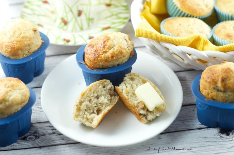 Banana Nut Muffins Recipe - They makes delicious, moist and sweet muffins. The secret is the use of sour cream in the batter. It gives them tons of flavor.