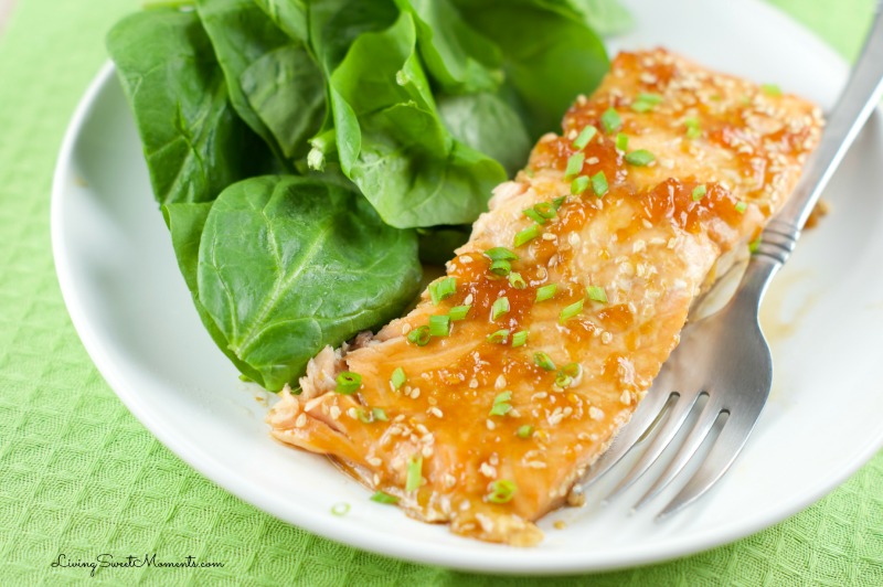 Apricot Glazed Salmon - Just 5 ingredients is all it takes to make this elegant and easy quick weeknight dinner. The Baked Salmon is juicy,, sweet and tasty.