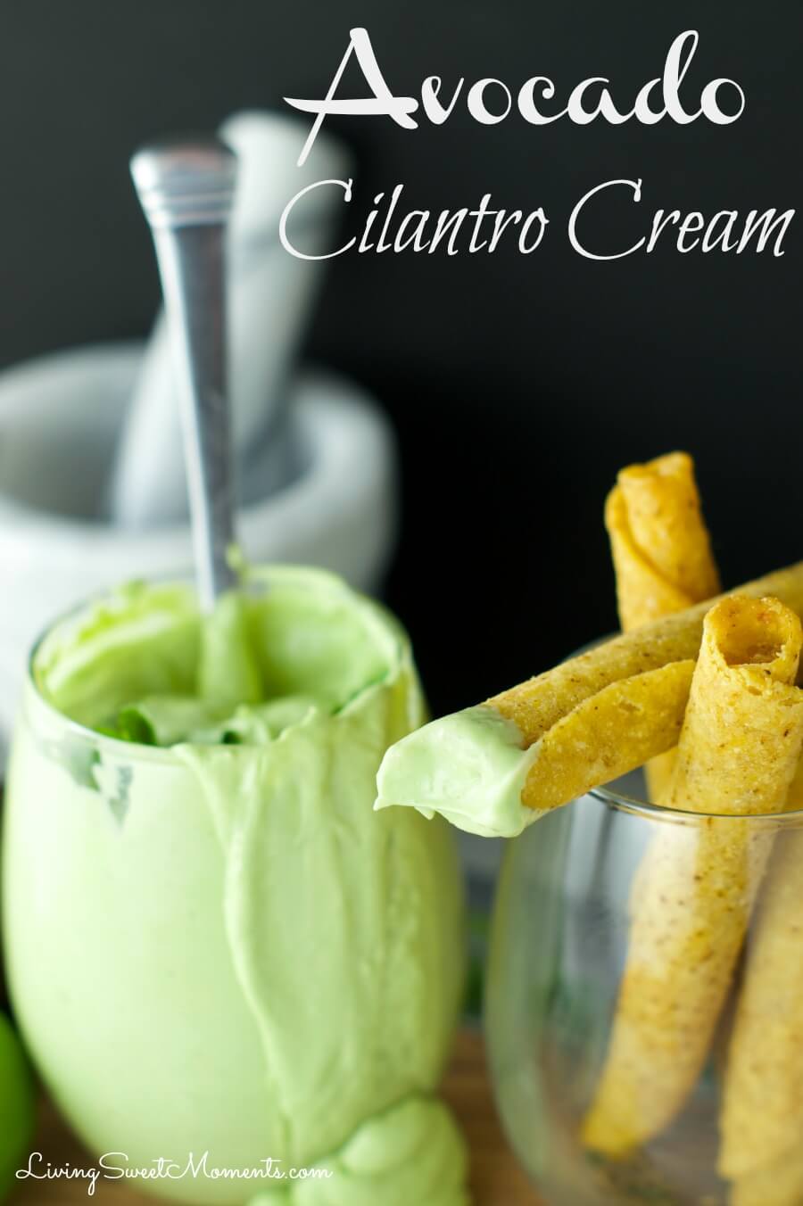 Avocado Cilantro Cream - Easy to make, Tangy dipping sauce for tacos and other Mexican goodies. Avocado, Cilantro, Lime and sour cream are blender together. 