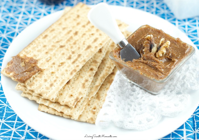 Charoset Recipe - made with dates and walnuts is the perfect Passover Recipe for your Seder dinner. Easy to make and super delicious spread for matzohs. 