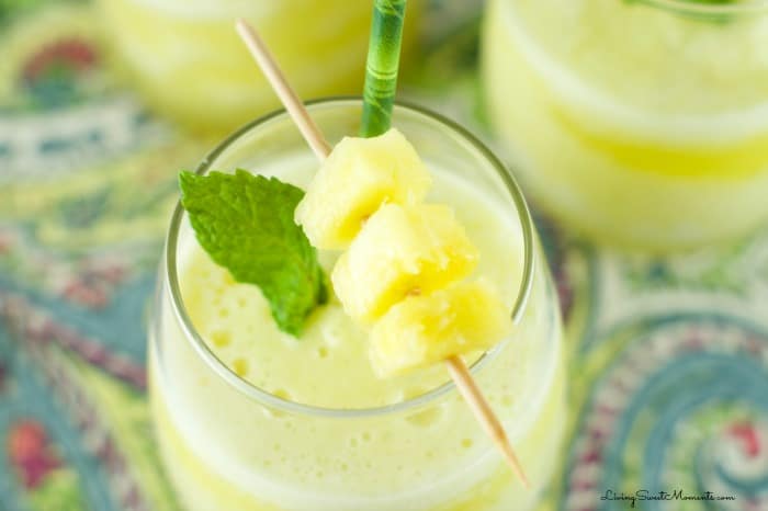 Pineapple Mint Smoothie - refreshing drink for Spring and Summer. Blended with lot's of ice for an interesting and flavorful tropical beverage without booze