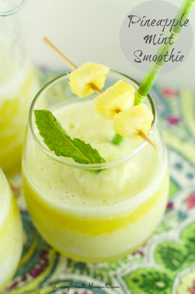 Pineapple Mint Smoothie - refreshing drink for Spring and Summer. Blended with lot's of ice for an interesting and flavorful tropical beverage without booze