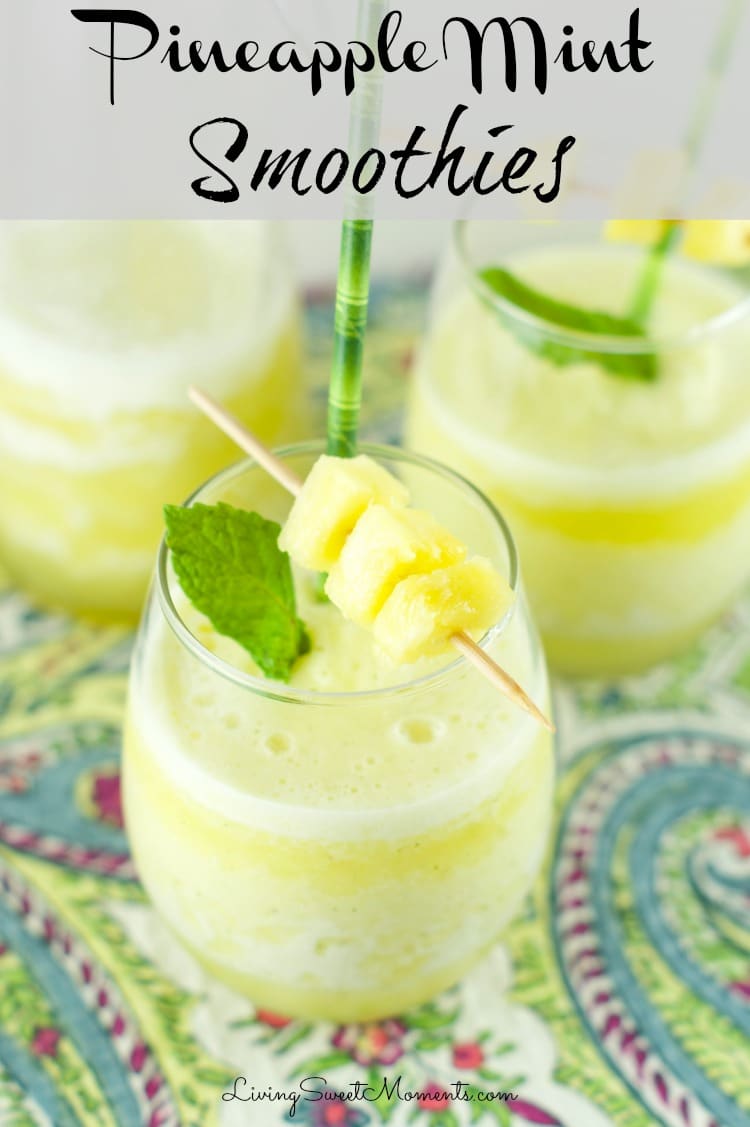 Pineapple Mint Smoothie - refreshing drink for Spring and Summer. Blended with lot's of ice for an interesting and flavorful tropical beverage without booze