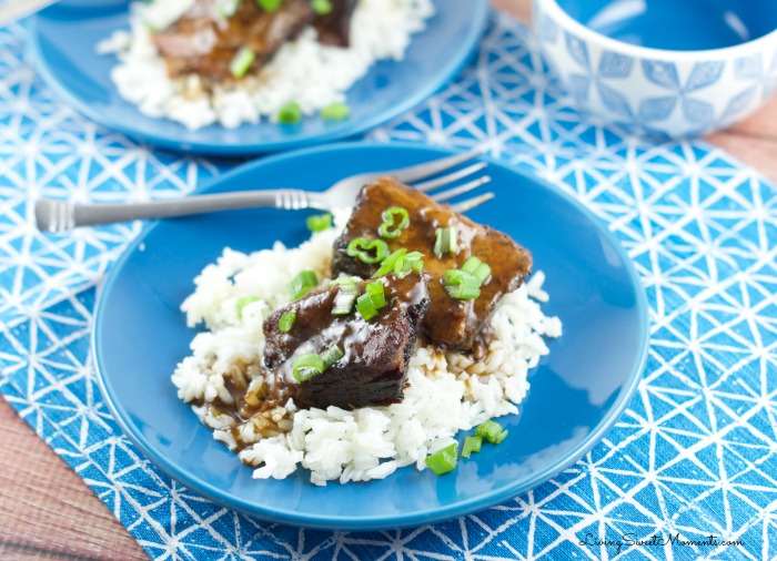 asian style short ribs - made in the slow cooker. Super easy to prepare and a delicious weeknight dinner recipe. The short ribs are fall off the bone tender