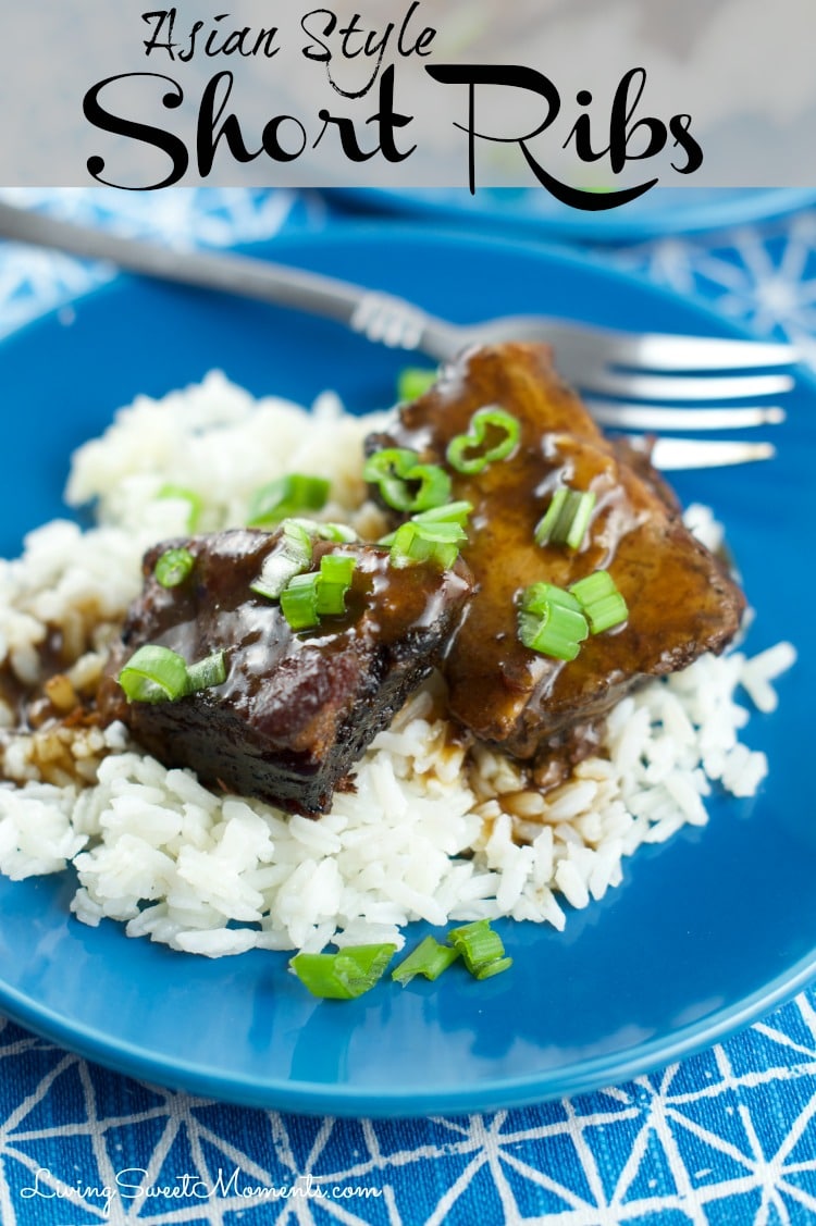 asian style short ribs - made in the slow cooker. Super easy to prepare and a delicious weeknight dinner recipe. The short ribs are fall off the bone tender