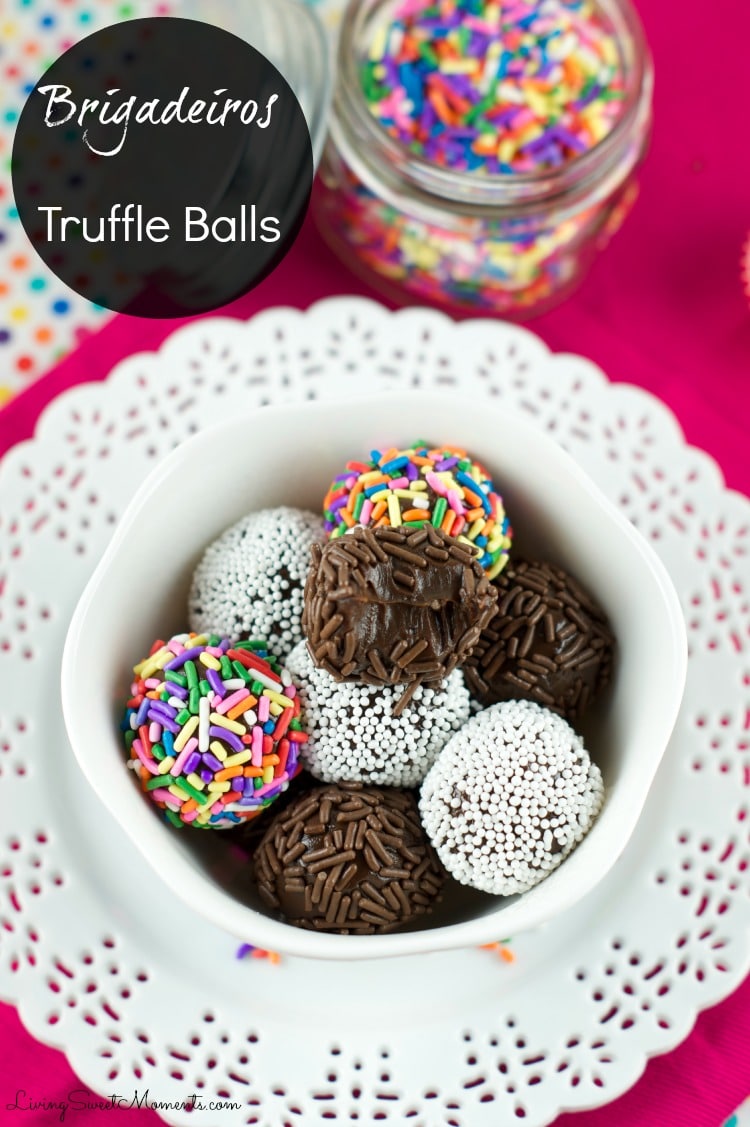 Brigadeiros - Brazilian Chocolate Fudge Balls AKA Brazilian Truffles. Easy to make and delicious dulce de leche & chocolate truffles rolled in chocolate or sprinkles. Super Sinful