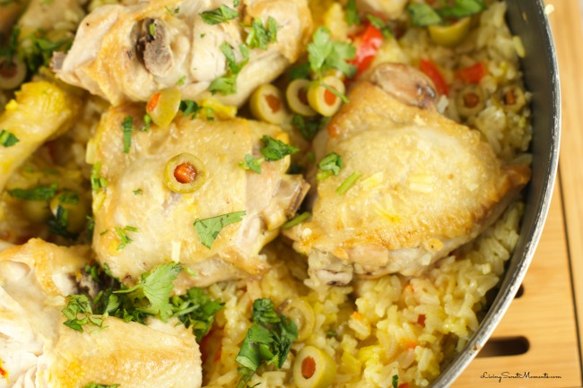 One Pot Spanish Chicken And Rice - Delicious and simple chicken dinner recipe flavored with saffron, veggies and stock that your family will love. I love it