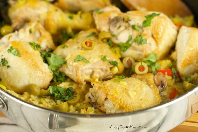 One Pot Spanish Chicken And Rice - Delicious and simple chicken dinner recipe flavored with saffron, veggies and stock that your family will love. I love it