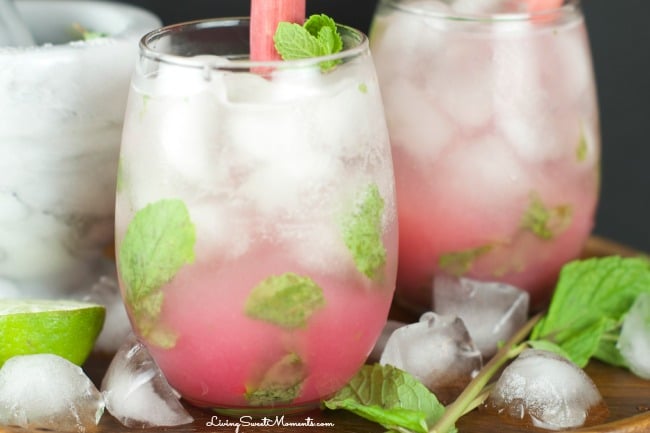 Rhubarb Mojito - delicious sweet cocktail that's refreshing and has lot's of flavor. Enjoy entertaining friends and family with this tasty tropical drink. 