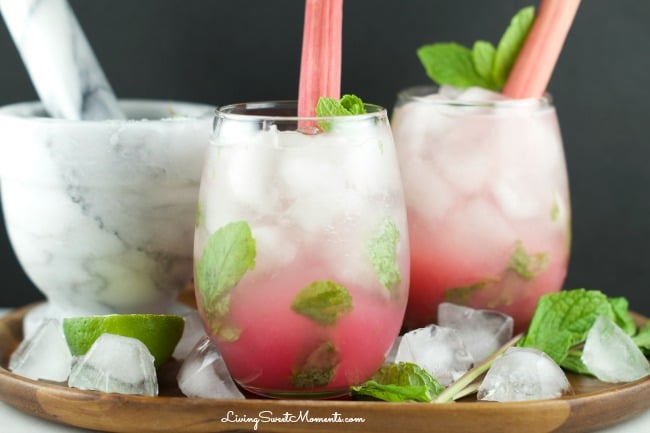 Rhubarb Mojito - delicious sweet cocktail that's refreshing and has lot's of flavor. Enjoy entertaining friends and family with this tasty tropical drink. 