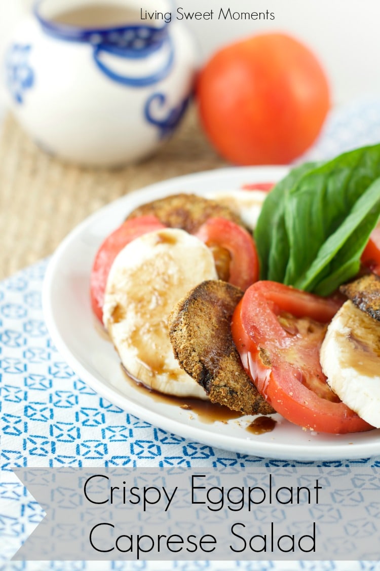 crispy eggplant caprese salad - Crispy baked eggplant, mozzarella cheese and fresh tomatoes served with balsamic glaze. Delicious as a salad or an appetizer