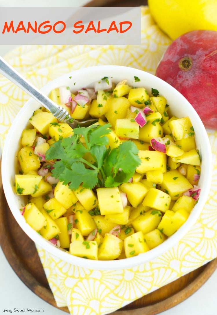 Mango Salad - Just 4 ingredients, this mango salad is the perfect summer recipe for the outdoors. Easy to make and delicious. Serve it as an app or w/chips.