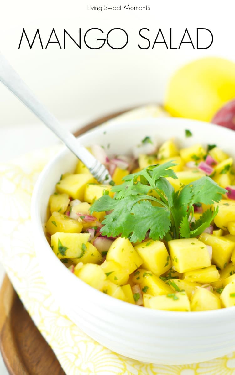 Mango Salad - Just 4 ingredients, this mango salad is the perfect summer recipe for the outdoors. Easy to make and delicious. Serve it as an app or w/chips.