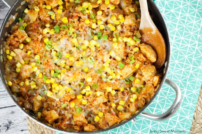 Southwest Skillet Chicken And Rice - delicious one pot meal under 30 minutes. This easy to make chicken dish uses store bought salsa and other yummy flavors