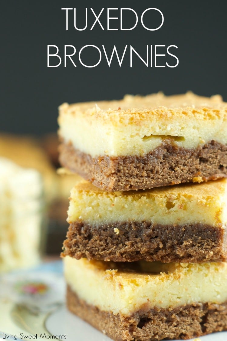 Tuxedo Brownies : Fudgy rich chocolate brownies are topped with a layer of soft white chocolate blondies. This yumy 2 layer brownie is a chocoholic's dream.