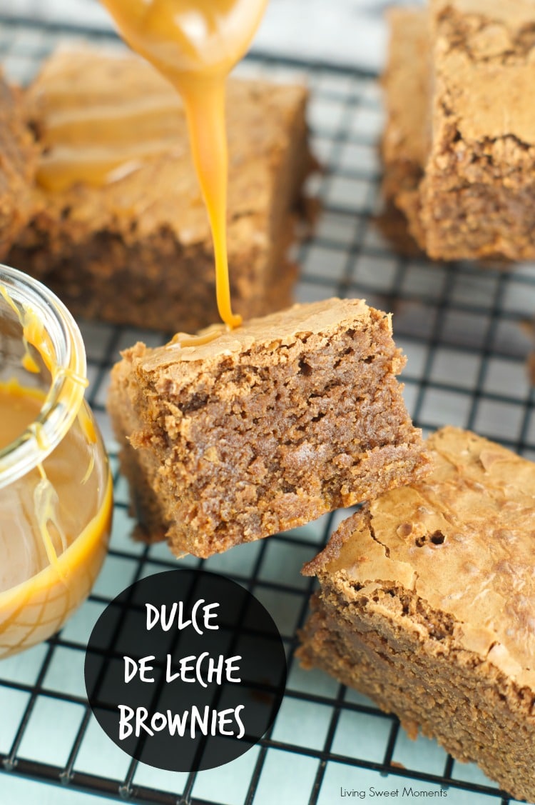 Dulce de leche brownies - Ooey Gooey fudgy brownies are filled with dulce de leche & chocolate chunks. The perfect dessert for any occasion. www.livingsweetmoments.com