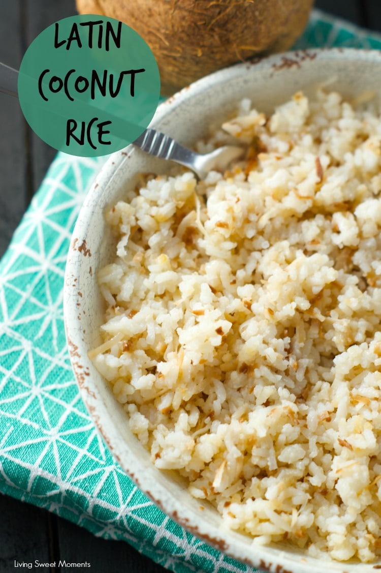 Colombian Coconut Rice: this latin rice is bursting with flavor and texture. A sweet and salty side dish that is ready in minutes. Perfect for weeknight dinners and entertaining too. 