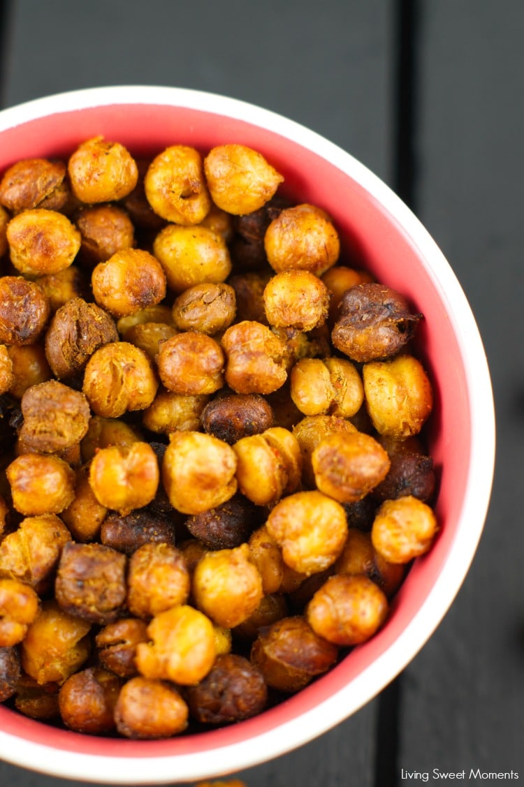 Roasted Crispy Chickpeas: this healthy snack is crunchy and delicious. You'll think you're eating chips! Tossed in spice for amazing taste and texture. Yum!