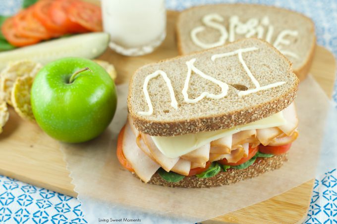 Kid Friendly Turkey Sandwich - loaded with meat, veggies, jelly and mayo for an delicious and healthy lunchbox item. Plus a great idea to send notes to kids