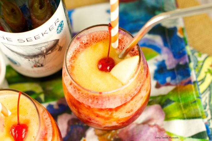 Riesling Peach And Cherry Slushies: delicious frozen cocktail with wine, cherries and peaches. Perfect to enjoy poolside or for entertaining. Refreshing! 