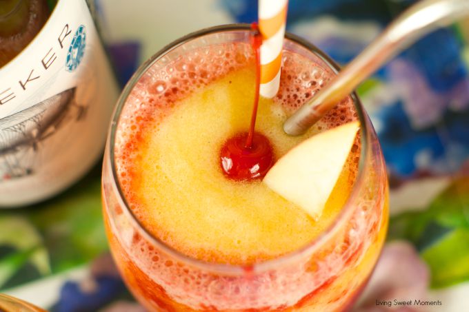 Riesling Peach And Cherry Slushies: delicious frozen cocktail with wine, cherries and peaches. Perfect to enjoy poolside or for entertaining. Refreshing! 