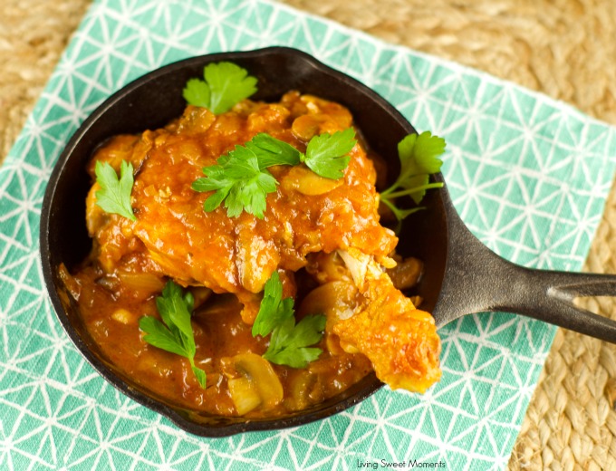 Braised Chicken And Mushrooms Recipe - this delicious one pot chicken recipe is easy to make and perfect for a weeknight dinner. Served with a yummy sauce.