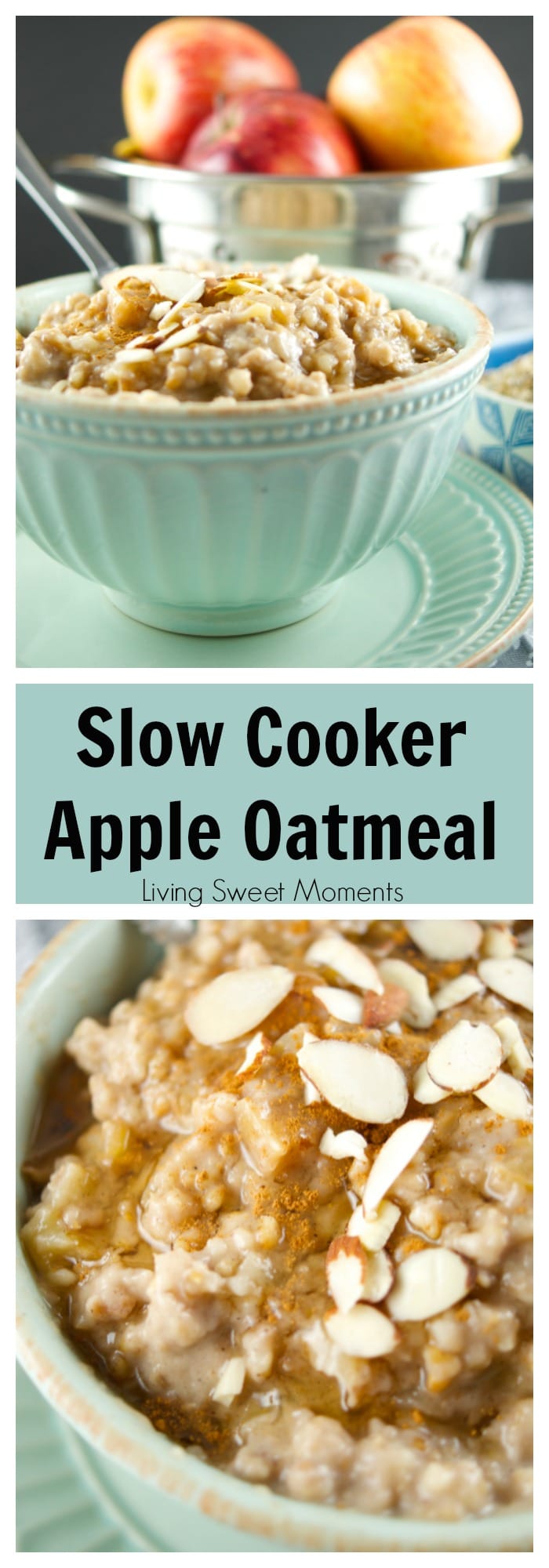This delicious Slow Cooker Apple Oatmeal cooks overnight. It's vegan, healthy and full of flavor. Wake up to a hot bowl of apple pie oatmeal full of spice