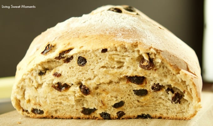 This sweet crispy Cinnamon Raisin Artisan Bread is easy to make and delicious! Enjoy a toasted slice with butter and jam for breakfast. My fave bread recipe