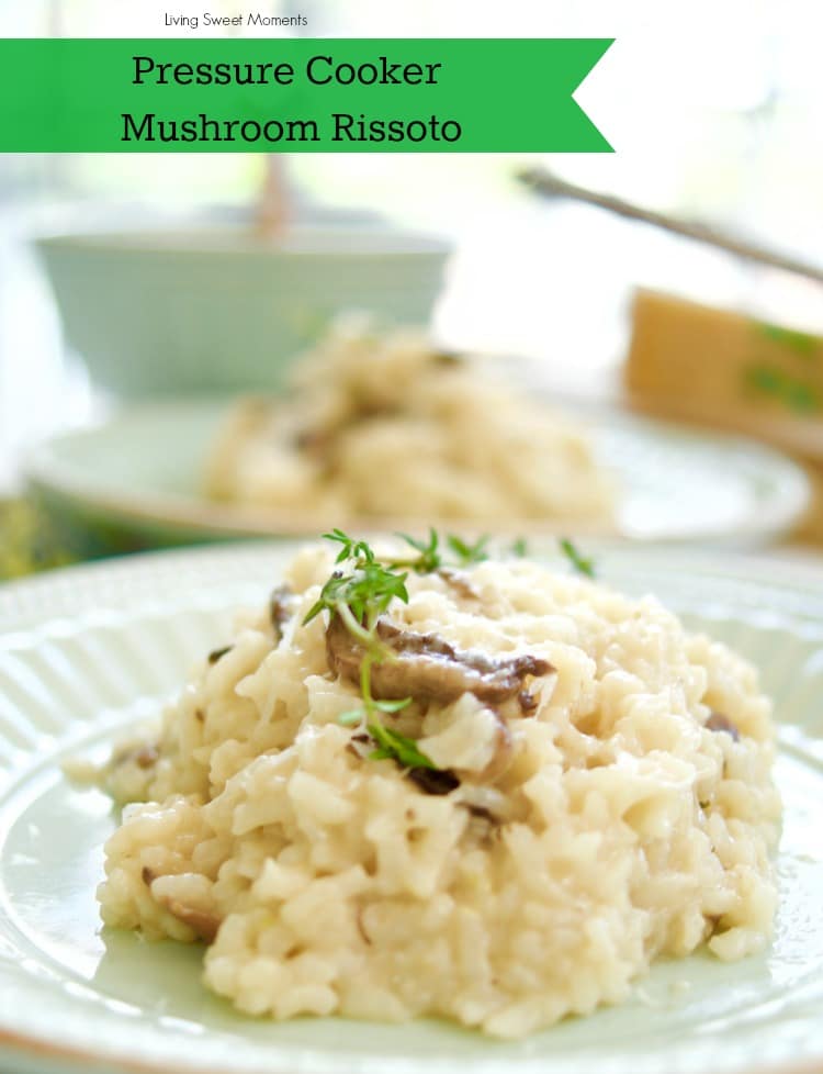 This Easy Mushroom Risotto is made in the pressure cooker so it's ready in no time! Only requires a few ingredients to make this creamy and tasty vegetarian dish
