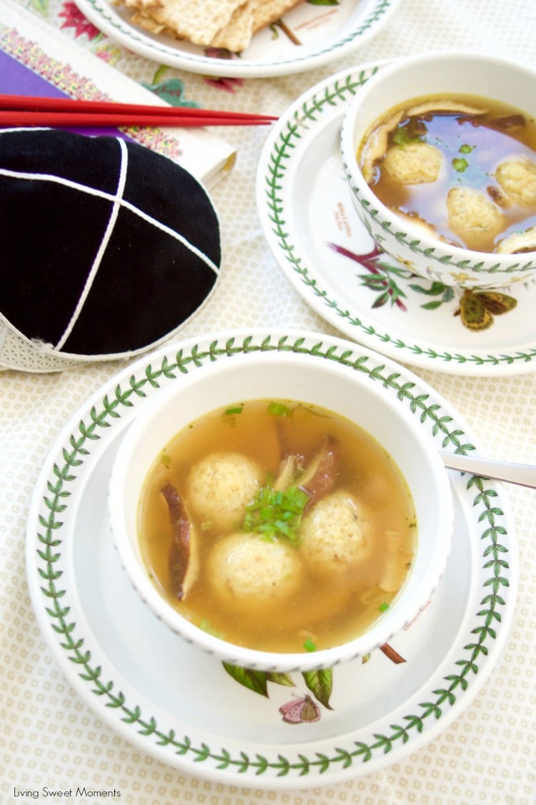 This Asian style Matzo Ball Soup recipe is made with a flavorful ginger scallion broth and shiitake mushrooms. Perfect for your modern Passover Seder menu. 