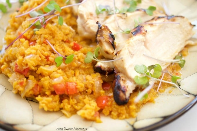 This delicious Spanish Sweet Potato Rice with Honey Lime Chicken recipe is easy to make and perfect for a quick weeknight chicken dinner idea. Tasty!