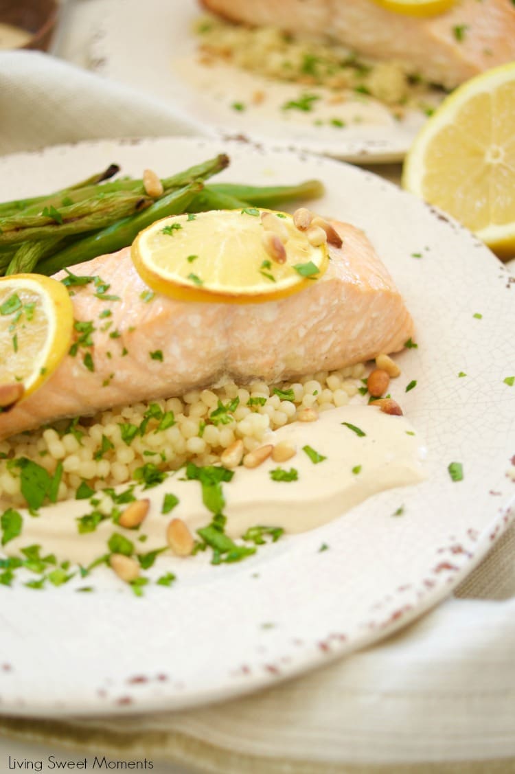 This delicious broiled salmon recipe is served with a homemade tahini sauce and green beans. The perfect quick weeknight meal that is both healthy & tasty