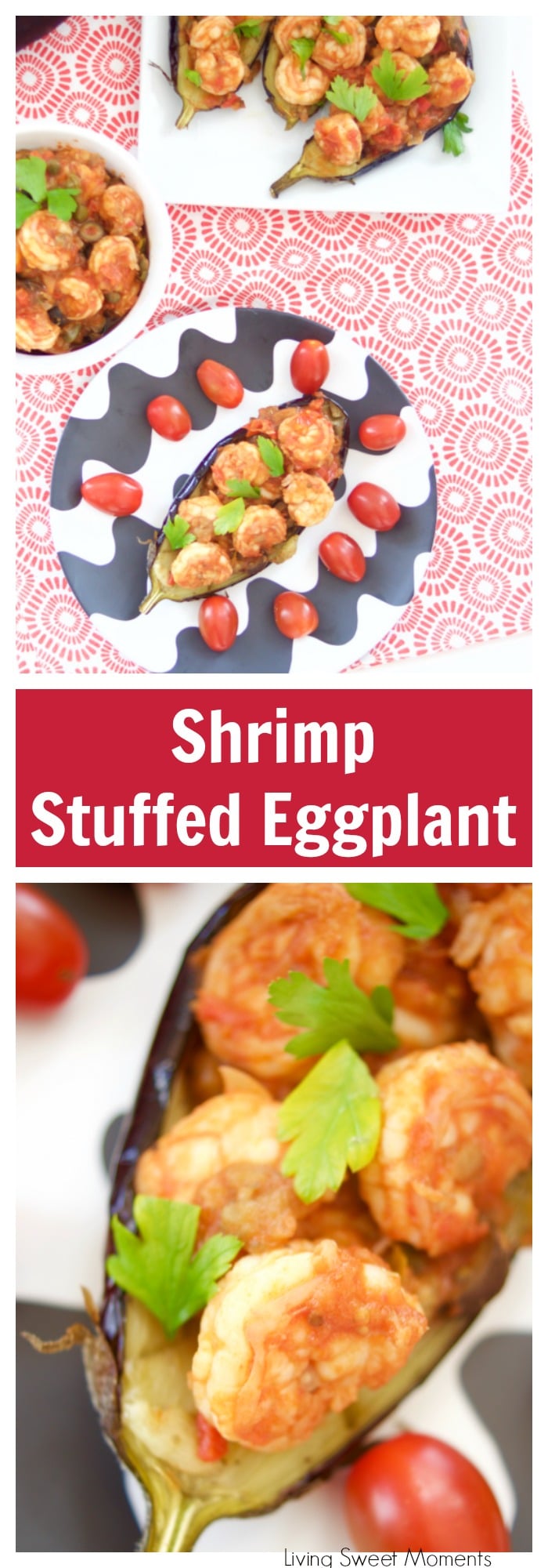 This delicious Shrimp Stuffed Eggplant Recipe is easy to make and is perfect for a nice weeknight dinner idea. The filling is inspired by Italian Caponata