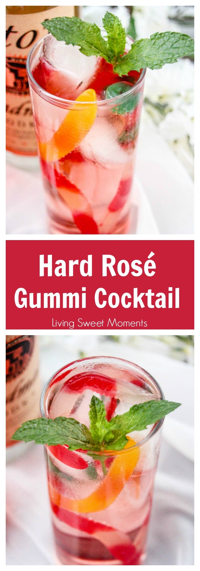 Hard Rosé Gummi Cocktail - this delicious adult drink will make you feel like a kid by using actual gummy worms as an ingredient. Perfect cocktail for all!