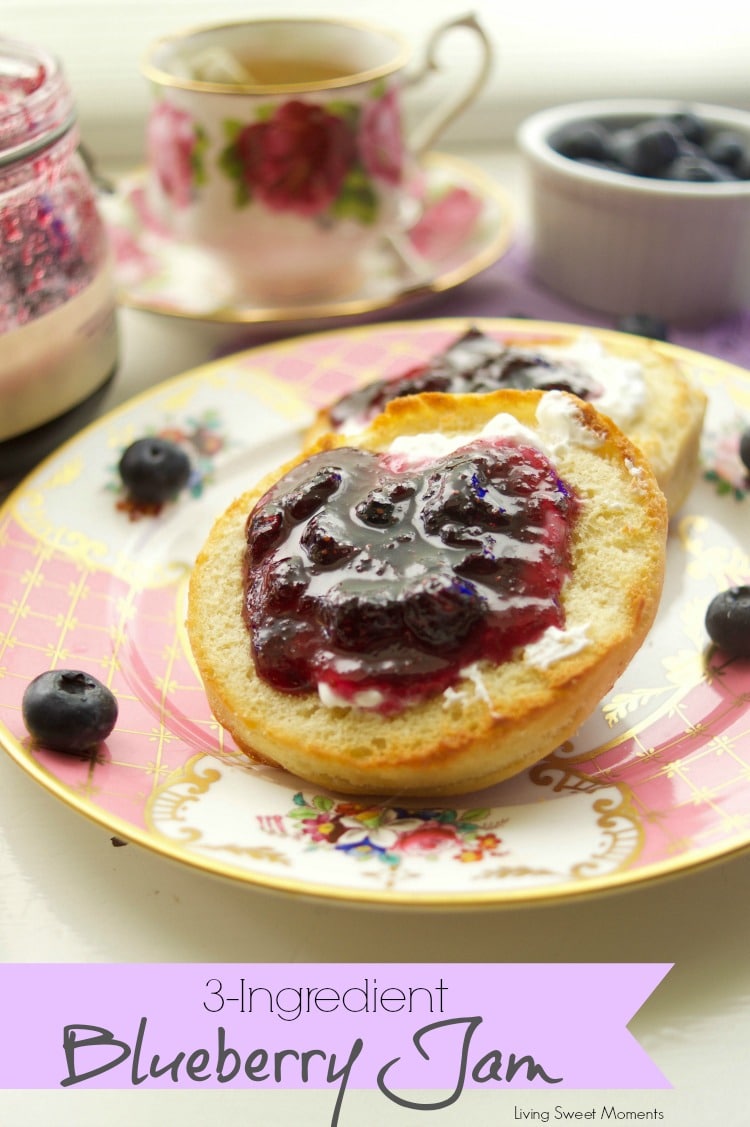 This delicious Blueberry Jam Recipe requires only 3 ingredients and is super easy to make and can. Use it as a spread or as a filling for pies or cookies. 