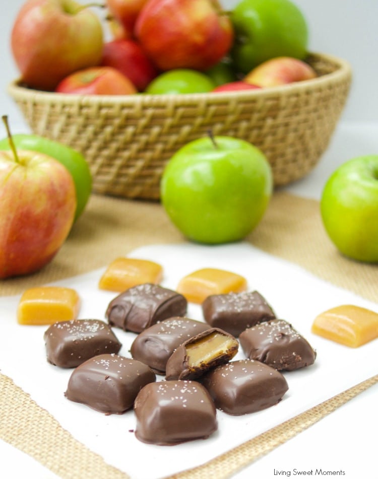 This chocolate covered Apple Cider Caramels recipe is easy to make. The perfect fancy dessert for fall. Made with reduced apple cider for a deeper taste.