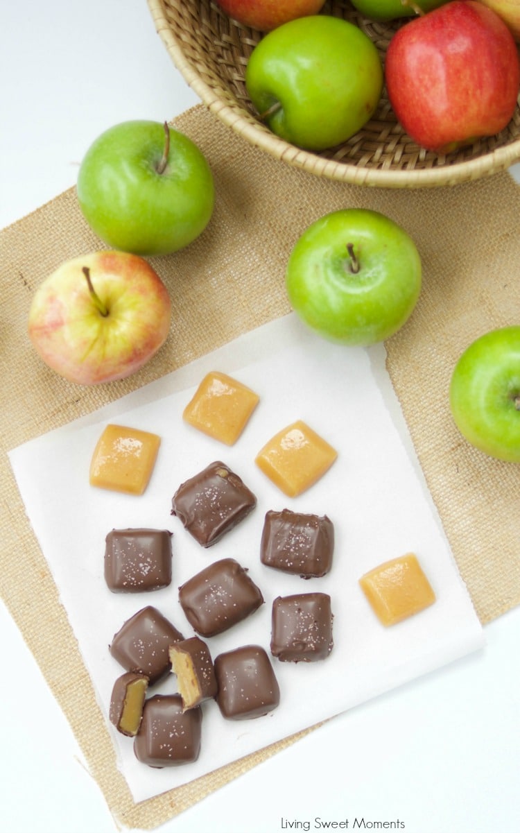 This chocolate covered Apple Cider Caramels recipe is easy to make. The perfect fancy dessert for fall. Made with reduced apple cider for a deeper taste.