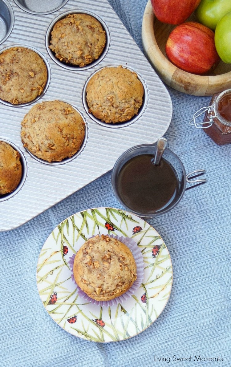 This moist spiced apple muffins recipe is super easy to make and delicious. The perfect breakfast or brunch idea for the fall. Enjoy with coffee on the side