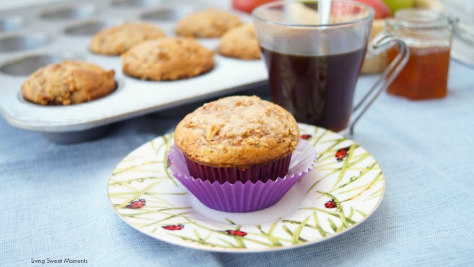 This moist spiced apple muffins recipe is super easy to make and delicious. The perfect breakfast or brunch idea for the fall. Enjoy with coffee on the side