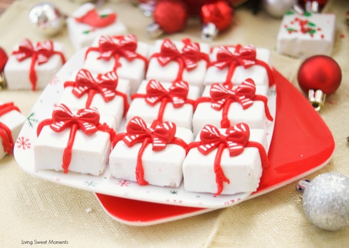 This delicious Gingerbread Holiday Fudge is perfect for Christmas parties and to give as DIY Gifts. Serve it in a present shape or decorate with sprinkles.